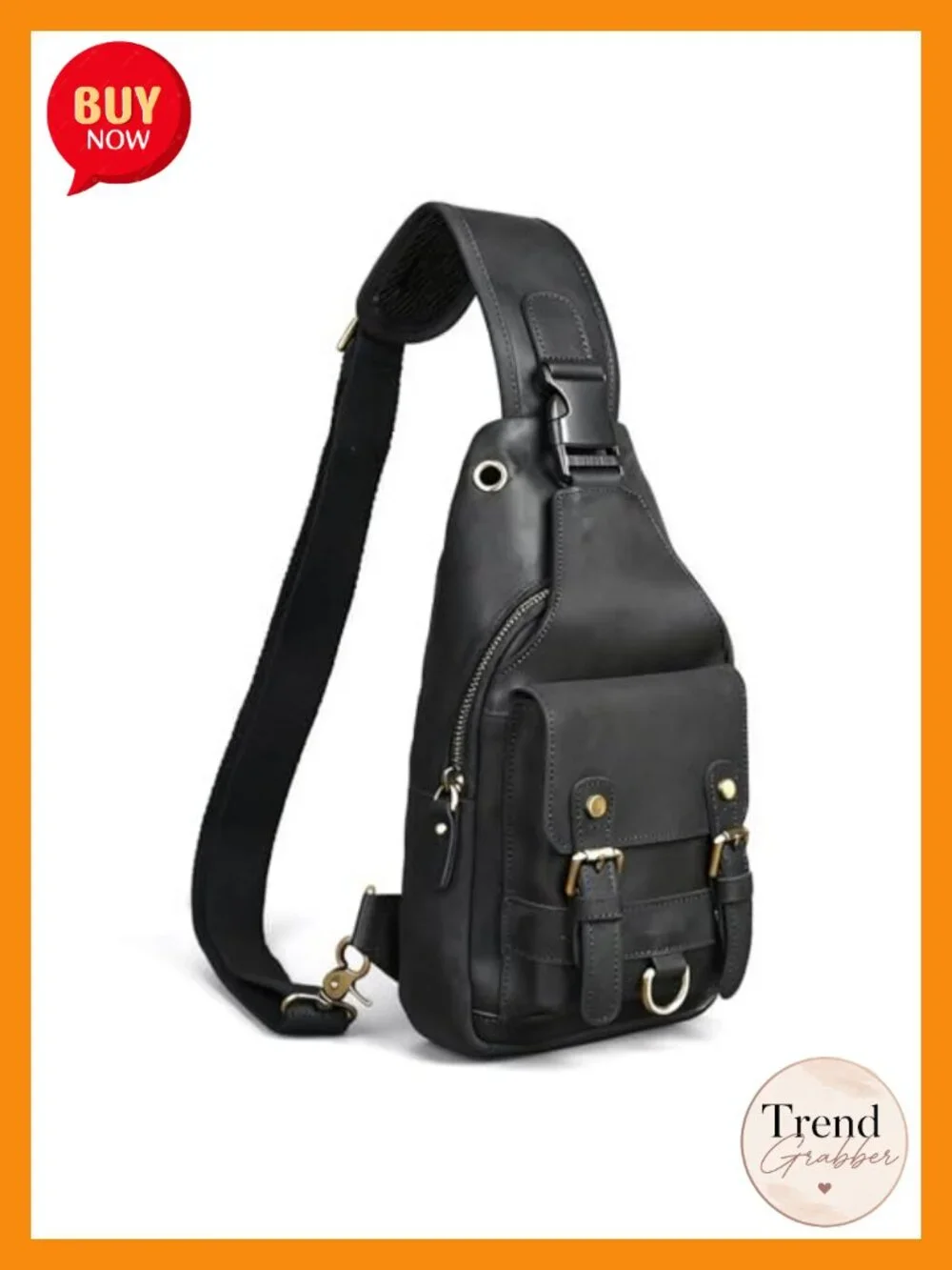Genuine Leather Hiking Travel DayPack Sling Crossbody Chest Pack Bag